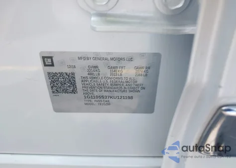 2019 Chevrolet Impala Premier from USA, damaged, VIN 1G1105S37KU121198